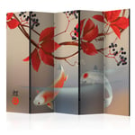 murando Decorative Room Divider Orient Japan Asia 225x172 cm/88.58"x67.72" Single-Sided Folding Screen Room Partition Non-Woven Canvas Print Opaque Display Fische Zen p-C-0004-z-c