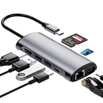 Kubager Hub USB C - Adaptateur USB C 8 en 1 avec HDMI 4K, 2 USB-A 3.1, 1 USB-C 3.1, PD 100W, SD/TF, Ethernet 1000M, Station d'accueil USB C pour MacBook Pro/Air, PS4, Laptop