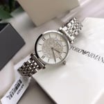NEW GENUINE EMPORIO ARMANI WOMENS WATCH AR1925 SILVER WITH WHITE CRYSTALS DIAL