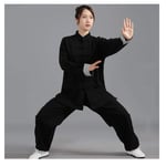 Tai Chi Clothing Men And Women Linen Exercise Clothes Middle-Aged Tai Chi Clothing Cotton And Linen Thickening Morning Exercise Clothing,Black,M