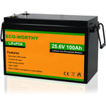 Eco-worthy - 24V 100Ah Batterie 24V LiFePO4 Rechargeable au lithium avec 3000+ cycles profonds et protection bms pour camping-car, bateau, kit