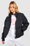 Womens Funnel Neck Nylon Puffer Jacket - Black - 6, Black