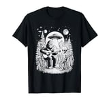 Alien Funny Bigfoot Play Guitar with Alien Cute UFO Bigfoot T-Shirt