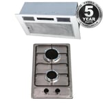SIA 30cm Domino Stainless Steel 2 Burner Gas Hob And 52cm Canopy Cooker Hood Fan