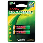 Kodak 2-pack Aa Laddningsbara Batterier, 2600 Mah, Nimh