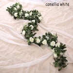 2.45m Silk Roses Flowers Ivy Vine Camellia White