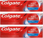 3x Colgate MaxWhite OPTIC Activated Brightener Blue Foam Whitening Toothpaste
