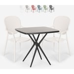 Ahd Amazing Home Design - Table Carrée 70x70cm Noire + 2 Chaises jardin terrasse bar restaurant Lavett Dark Couleur: Blanc