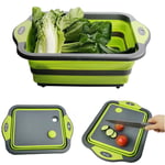Upgrade D L D Green Collapsible Cutting Board with Colander, Multifunction Silicone Folding Chopping Board Dish Tub Basin Food Strainer Storage Basket, Draining & Washing Vegetables Fruits Pasta