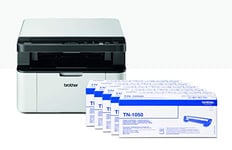 Pack - Brother DCP-1610W Imprimante Multifonction Laser Compact 3 en 1 | Monochrome | A4 | Iprint&Scan | Wi-Fi + Brother TN-1050 x4, Cartouche de toner original noir