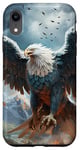 iPhone XR Blue white bald eagle phoenix bird flying fire snow mountain Case