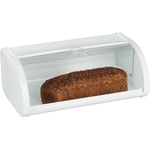 Relaxdays Boîte à pain blanche, rangement du pain frais, viennoiserie, couvercle coulissant transparent, acier, blanc