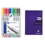 STAEDTLER 334 Triplus Fineliner Superfine Point Pens and Clairefontaine Europa - Ref 5813Z Wirebound Notebooks, A5 size, Purple