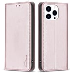 iPhone 15 Pro Max BINFEN COLOR Embossed Plånboksfodral - Roségul Rosa guld
