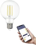 EGLO connect.z Smart Home E27 LED filament light bulb, G80, ZigBee, app and voice control, dimmable, warm white, 806 lumen, 6 watt, vintage lightbulb transparent