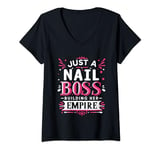 Womens Just A Nail Boss Building Her Empire Nail Tech Manicure V-Neck T-Shirt