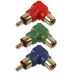 3 x RGB Red Green Blue Phono Right Angle Male to Female Audio TV Cable Adapter