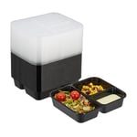Relaxdays Meal Prep Container en Lot de 24, 3 Compartiments, Boite adaptée au Micro-Ondes, réutilisable, Plastique, Noir