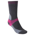 Bridgedale MTB Summer-Weight T2 Coolmax Sport Ladies Boot Length Mountain Bike Socks - Grey/Pink, Large