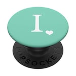 White Initial Letter I heart Monogram on Pastel Mint Green PopSockets PopGrip: Swappable Grip for Phones & Tablets