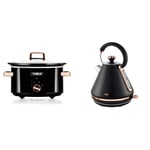 Tower T16018RG 3.5 Litre Stainless Steel Slow Cooker, 3.5L, 210W, Black and Rose Gold & T10044RG Cavaletto Pyramid Kettle with Fast Boil, Detachable Filter, 1.7 Litre, 3000 W, Black and Rose Gold