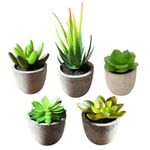 SAJANDAS Green Artificial Succulent Plants in Pots, Set of 5 Fake Succulent Plants Potted Indoor, Artificial Succulent Plants Indoors in Grey Pots for Home, Office Desk Table Decorations (Green)