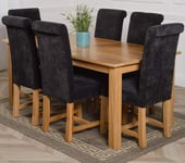 Oslo 180 x 90 cm Large Oak Dining Table and 6 Chairs Dining Set with Washington Black Fabric Chairs by Oak Furniture King