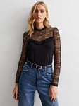 New Look Black Lace High Neck 2-in-1 Top, Black, Size 6, Women