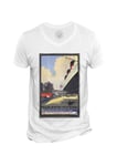 T-Shirt Homme Col V Paris New York Paquebot Affiche Poster Vintage Voyage Art Deco 30's