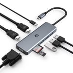 OOTDAY Hub USB C HDMI, Adaptateur 9 en 1 USB C Compatible avec Les Ordinateurs Portables et Autres Ordinateurs Portables USB de Type C, y Compris 2 x 4 K HDMI, VGA, 100 PD, 3 Ports USB 3.0
