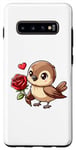 Galaxy S10+ Sparrow and flowers - Sparrow holding a red rose Case