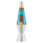 LAVA® - Lampe 2117, cire orange, liquide bleu, socle et capuchon argentés, lampe à mouvement de marque originale de 14,5 pouces