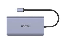 Unitek uHUB S7+ 7-i-1 USB-C Ethernet Hub med MST Dual Monitor, 100W strömförsörjning och kortläsare - dockningsstation - USB-C - HDMI, DP - GigE
