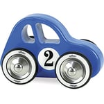 Vilac Wooden Swing Toy Racing Car, Metal and Rubber Wheels, Made in France, 14 x 9 x 8 cm, Suitable for 2 Years+, Blue
