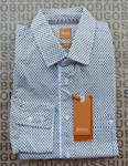 New Hugo BOSS mens white slim fit polka cotton casual smart suit shirt MEDIUM