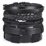 5-pack Handgjorda Läderarmband Herrarmband Svart svart