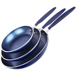Granitestone Blue Frying Pan Set, 3 Piece Nonstick Fry Pans, 8”, 10” and 12” Nonstick Mineral and Diamond Triple Coated Frying Pans, Omelet Pan, Cookware, PFOA Free, Dishwasher Safe, Cool Touch