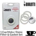 Bialetti 1 Cup Coffee Filter & Gasket Set | Moka Dama Espresso Maker Replacement