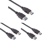 PremiumCord Rallonge USB 3.0, Câble de Données SuperSpeed Jusqu'à 5 Gbit/S, Câble de Charge, USB 3.0 Type A Femelle vers Mâle, 9 Broches, 3 Blindages, Couleur Noir, Longueur 5 m (Lot de 3)