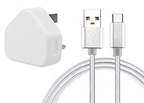 [Charger's Bundle] *2 Meter Fast Replacement Charger with USB Type C Braided Cable for Samsung Galaxy S9 S9 Plus S8 S8 Plus S10 S10+ Plus, Note 9 Note 8 Fast Charging Plug – CE Approved (White)