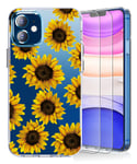 BSLVWG Case for iPhone 12 Mini Case with Screen Protector,Flower Pattern Clear Design Transparent Plastic Hard Back Case with Soft TPU Bumper Protective Cover for iPhone 12 Mini(Sunflower)
