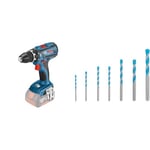 Bosch Professional 18V System Cordless Drill GSR 18V-28 (Without Batteries and Charger, in Box) + 7X Expert CYL-9 MultiConstruction Drill Set (for Concrete, Ø 4-12 mm, Accessories)