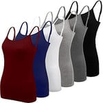 BQTQ 6 Pieces Basic Camisole Adjustable Strap Vest Top for Women and Girl, Black, White, Grey, Dark Red, Navy, Dark Grey, Medium