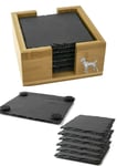 6 Square Slate Coasters in a Bamboo Holder with a pewter Border Terrier codepp02