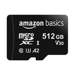 Amazon Basics - Carte Mémoire MicroSDXC, 512 Go, avec Adaptateur SD, A2, U3, vitesse de lecture maximale de 100 Mo/s