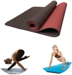 Ultra wide 80 cm double layer TPE yoga and pilates mat for beginners for ground exercises (Hatha Nidra Tradition Pilates Fitness Repair Prenatal)-DarkRed+Dark Coffee Uptodate