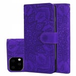 Scratch Resistant Genuine Leather Case Calf Pattern Double Folding Design Embossed Leather Case With Holder and Card Slots, for IPhone 11 (6.1 Inch) (Color : Purple)