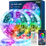 Ruban LED 30M(15Mx2) Bleutooth Bande LED RGB LED Chambre Bande Lumineuse Flexible Multicolore, Contrôlé par APP du Smartphone, Synchroniser avec Rythme de Musique/Fonction de Minuterie