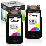 CKMY 511 Remanufactured for Canon CL-511XL 511XL ink Cartridges for Canon Pixma MP280 MP270 MP250 MP495 MP490 MP480 MP230 MP240 MP260 MX350 MX320 MX410 IP2700 IP2702 Printer (2 Colour, Value Pack)