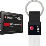 Emtec Pack de Stockage Design, Performant et Sécurisé : Disque SSD Interne - 2.5'' - SATA - 240 GB + Clé USB - 3.0 (3.1) - 32 Go - Noir/Argent métal
